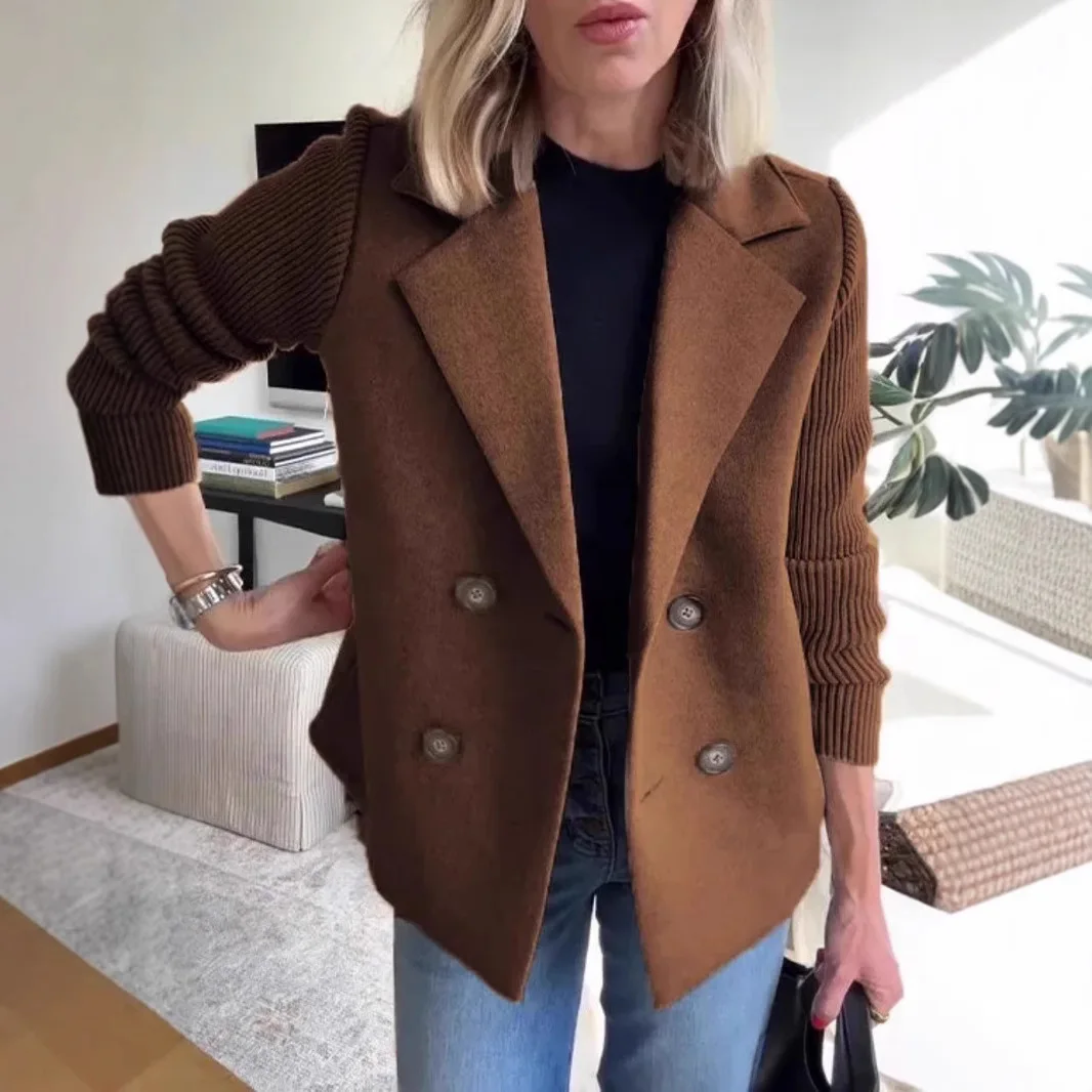 2025 Spring and Autumn New Women's Suit Collar Casual Top Tweed Jacket Thick