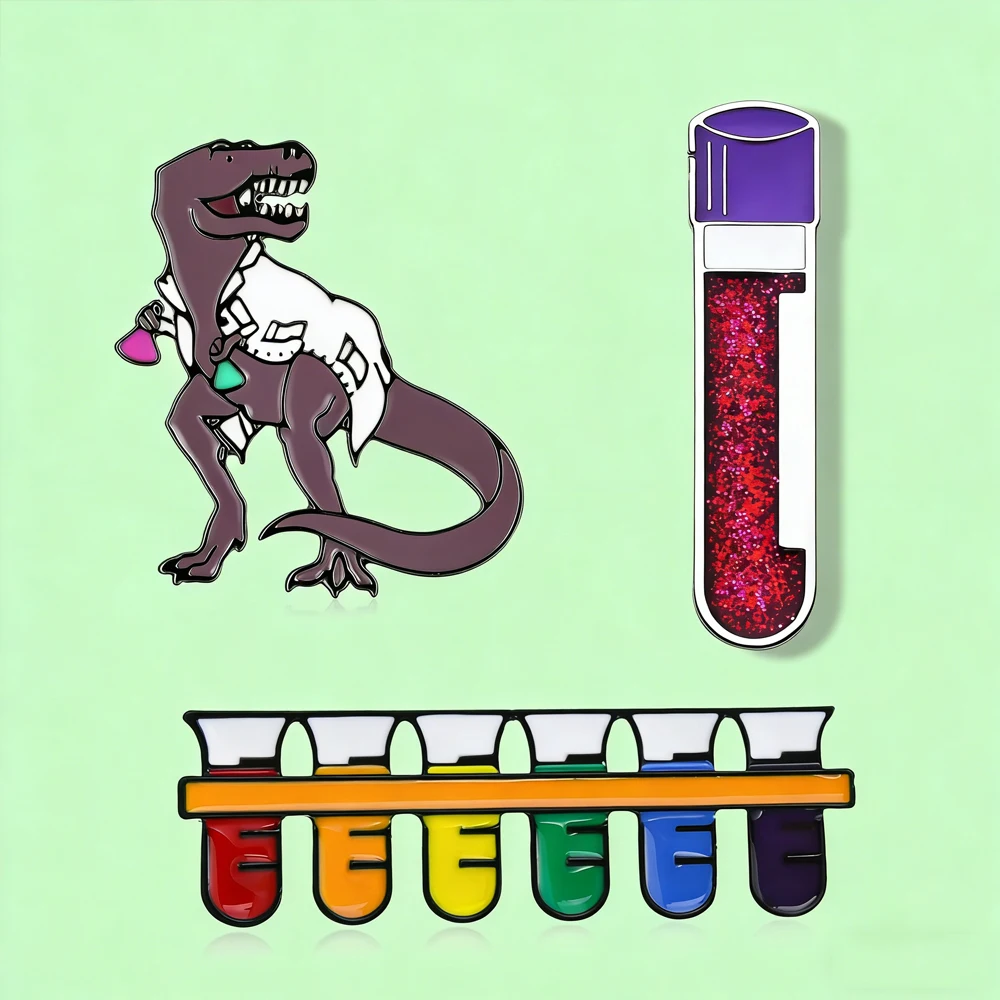 Catunyi Fun Science Experiment Test Tube Dinosaur Theme Badge Set  Costume Package Badge Gift For Chemistry Enthusiasts