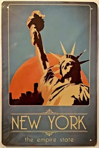 

TIN SIGN 8x12 New York Empire State statue liberty wall door plaque poster