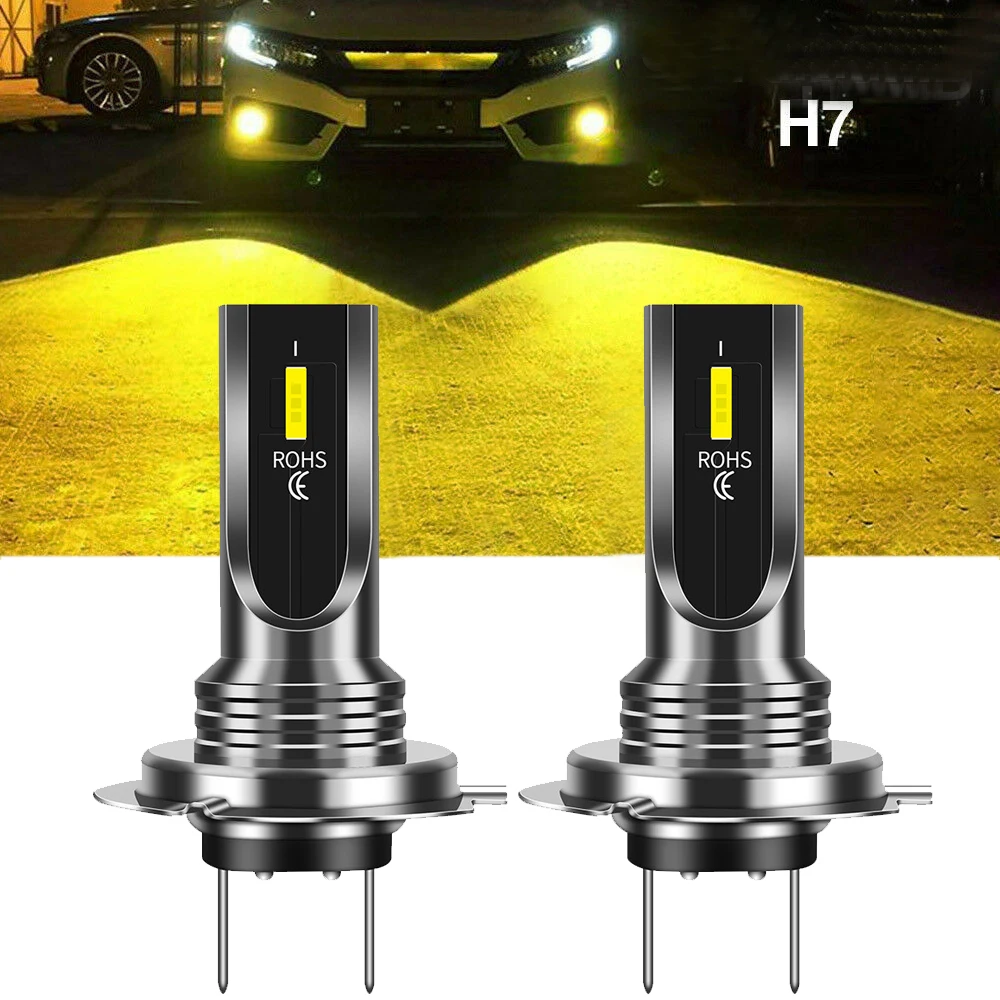 

2pcs 12V-24V 6SMD H7 LED Headlight Mini Bulb Hi/Low Bulbs Beam 3000K 120W 1860 Yellow Light Car Headlamp Replacement