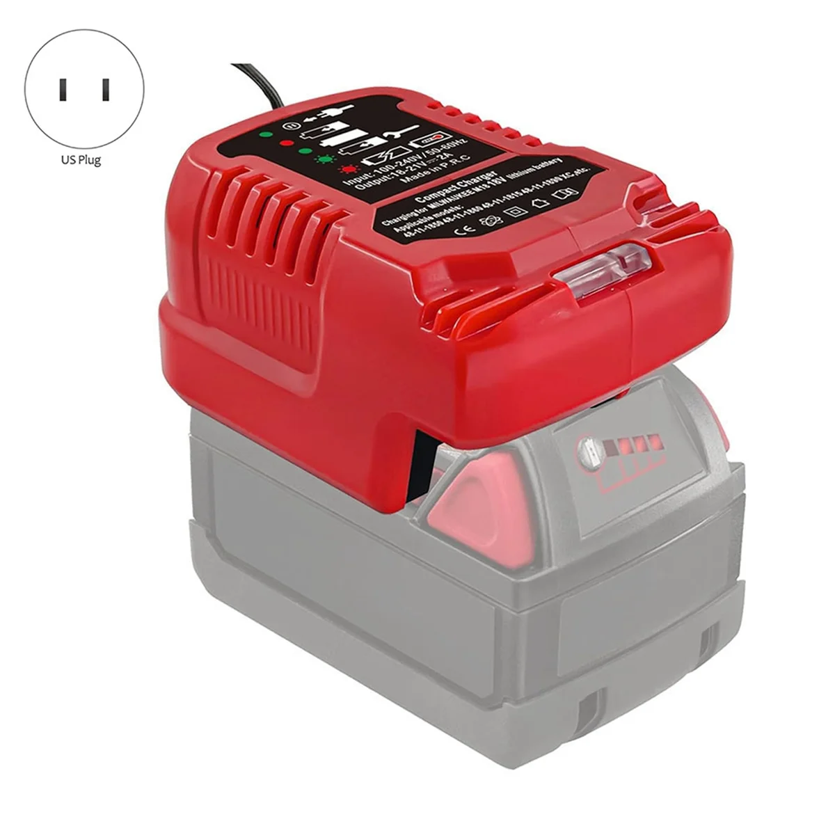 Substitua o mini carregador para Milwaukee M18, bateria de 18V, tamanho 1/4 do original, plugue dos EUA, 48-11-1850 48-11-1840 48-11-1815