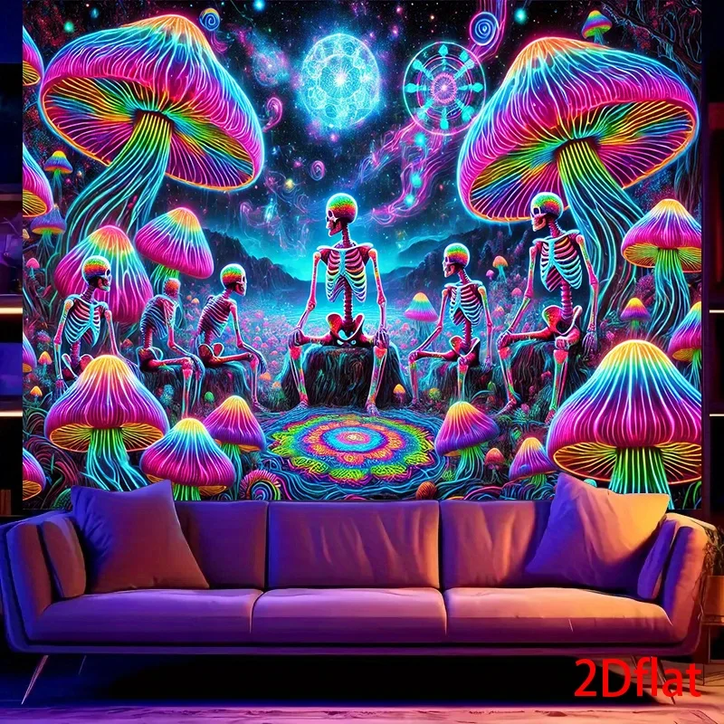 VIKAMA Pilz Totenkopf Wandteppich Neon Nebula Fantasy Wohnzimmer Sofa Hintergrund trendige Raumdekoration