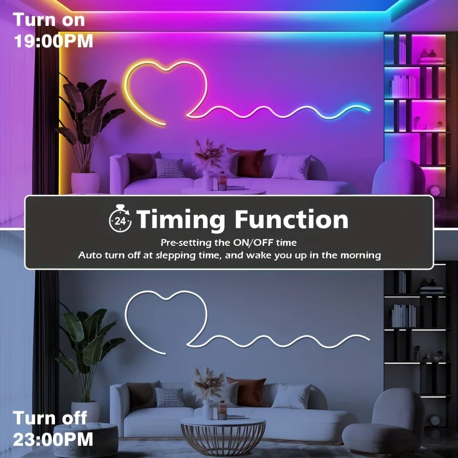 RGB LED Strip Neon Light Flexible Waterproof Silicone Sign Tape Lamp Bluetooth App Remote Control Room TV Backlight Garden Decor