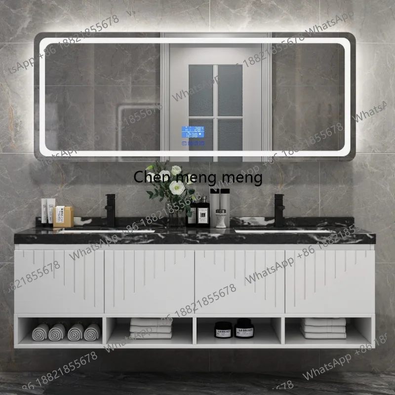 

Modern simple solid wood rock slab bathroom cabinet combination oak bathroom, basin Nordic bathroom set