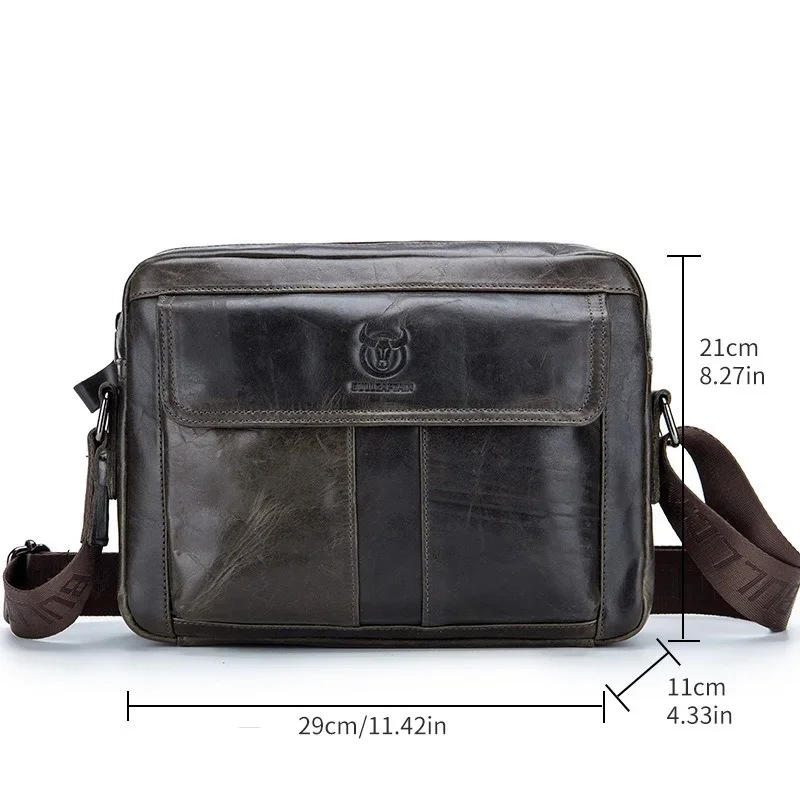 Bolso de mensajero de cuero genuino para hombres, bolsos Vintage, bolso de hombro con solapa pequeña, bolsos de mensajero de oficina casuales, bolso