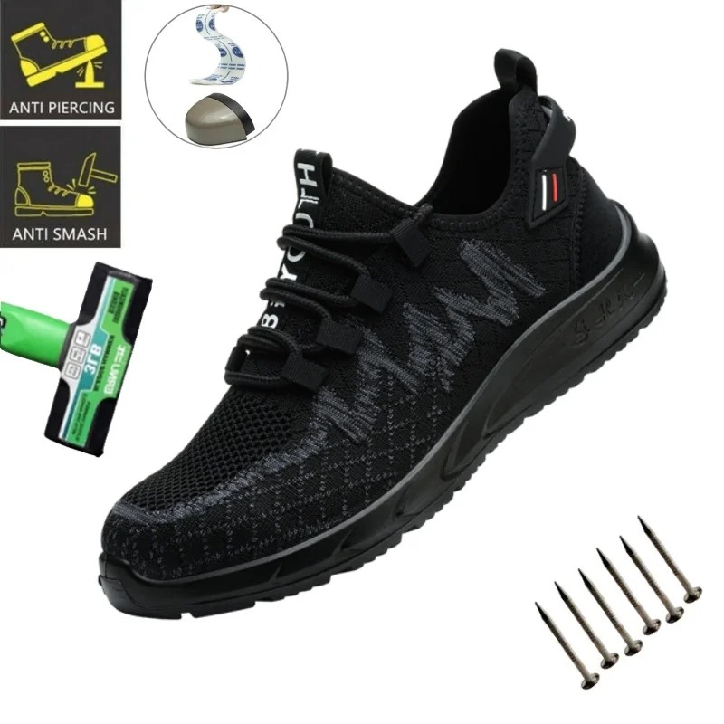 

Light Men's Safety Shoes Indestructible Work Safety Boots With Metal Breathable Man Working Boots Puncture Proof Sneakers New