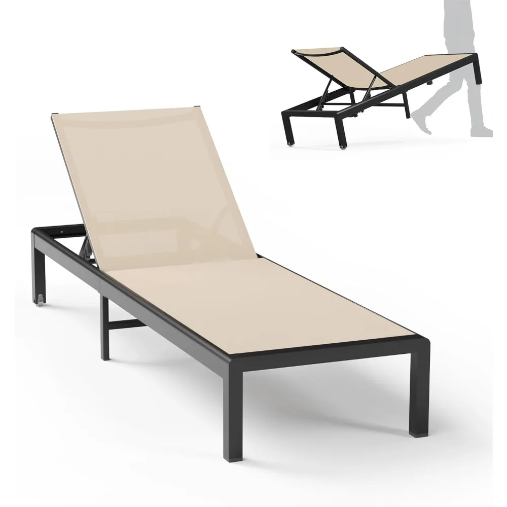 

Aluminum Lounge Chairs, 2 Sets Patio Metal Deck Lounger Adjustable 5-Position Poolside Chase Recliner