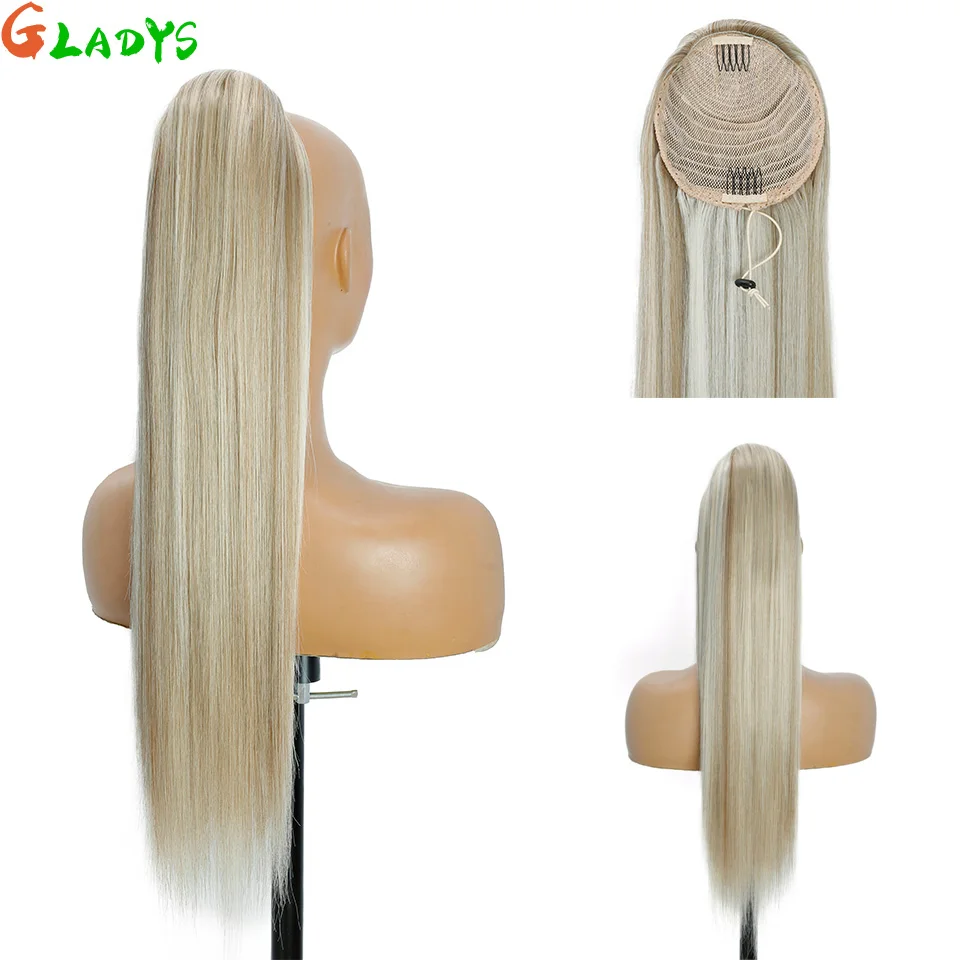 Blonde Color Drawstring Ponytail Extensions Synthetic Hair Ponytail Extensions 70cm Long Straight Daily Life Ponytail Extensions