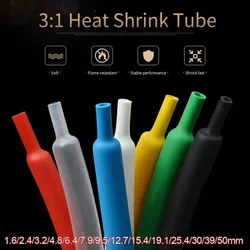 Heat Shrink Tubo com Parede Dupla Cola, DIY Cabo de Fio, Conector, Reparação, Impermeável, Isolamento Manga, 1m de Diâmetro, 1.6mm-65mm, 3:1