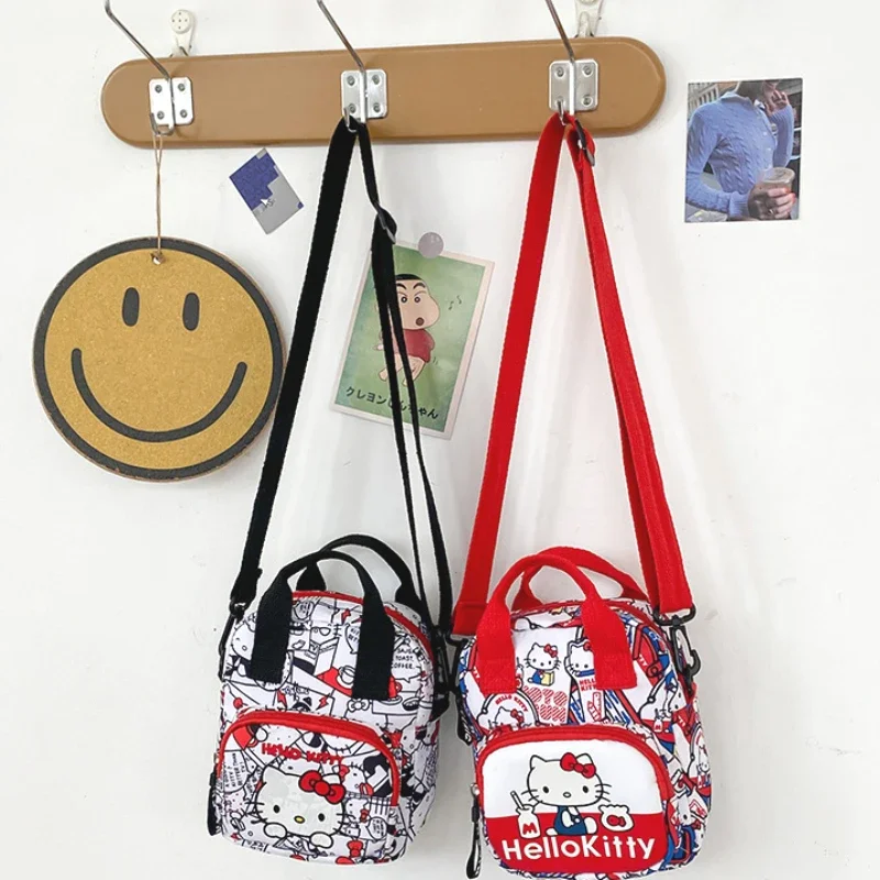 Sanrio Cartoon Hello Kitty Pattern Satchel Women Portable Shoulder Bag Mini Fashion Canva Tote Mobile Phone Change Storage Gifts