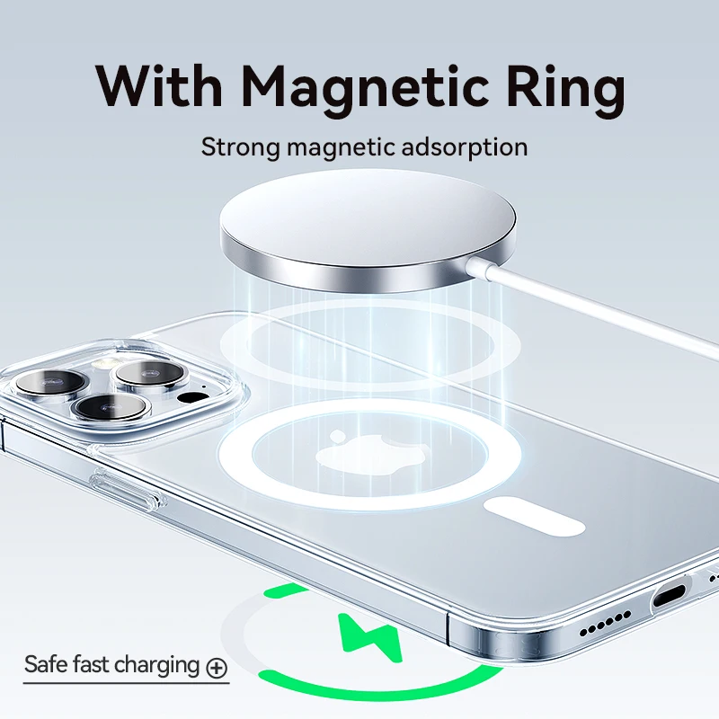 Joyroom Transparent Magnetic Case Wireless Charge Cases For iPhone 15 14 Pro Max Shockproof Cover Magnetic Back Cover