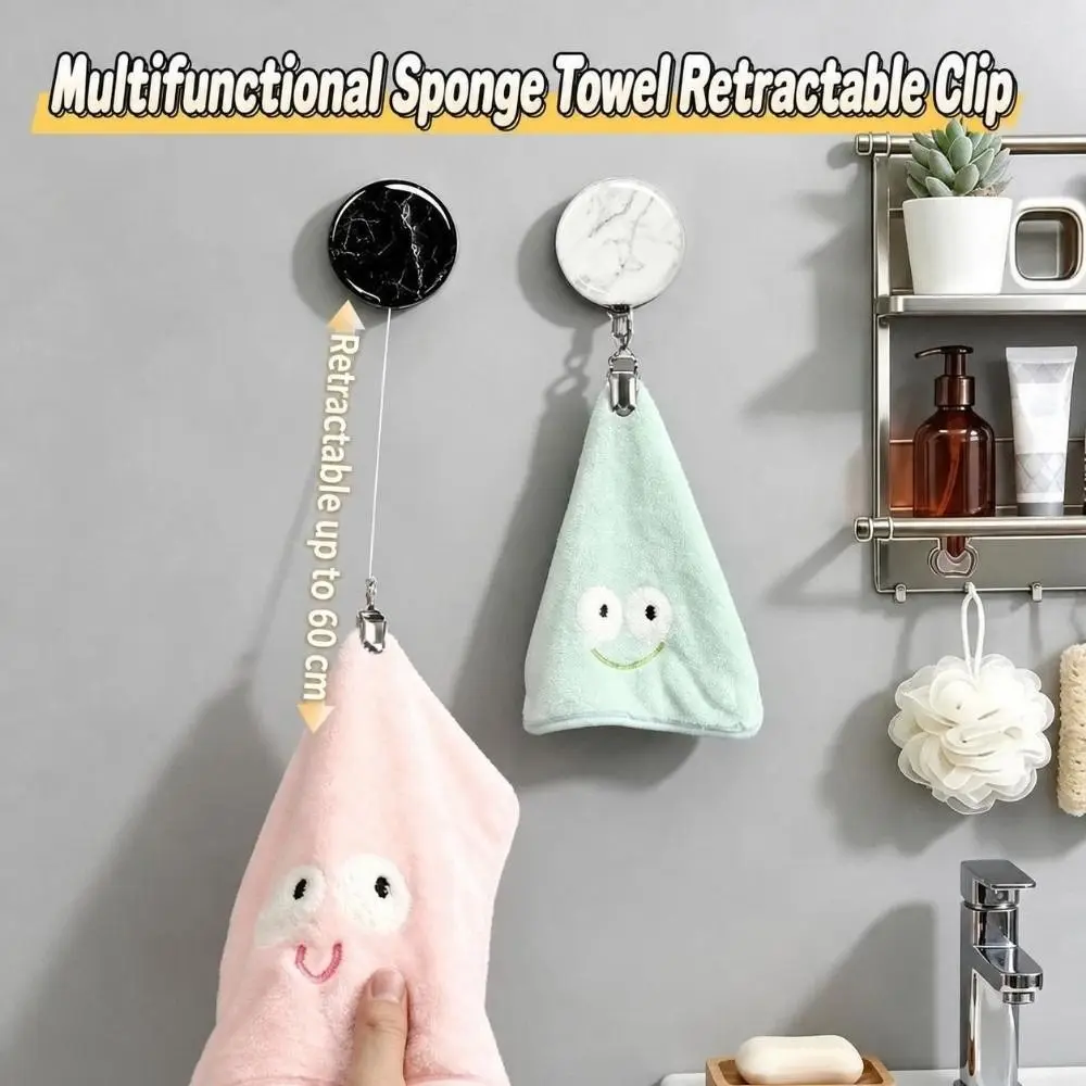 Portable Metal Retractable Towel Clip 4cm Punch-Free Badge Reel with Steel Wire Self-Rewinding Hand Towel Holder Household