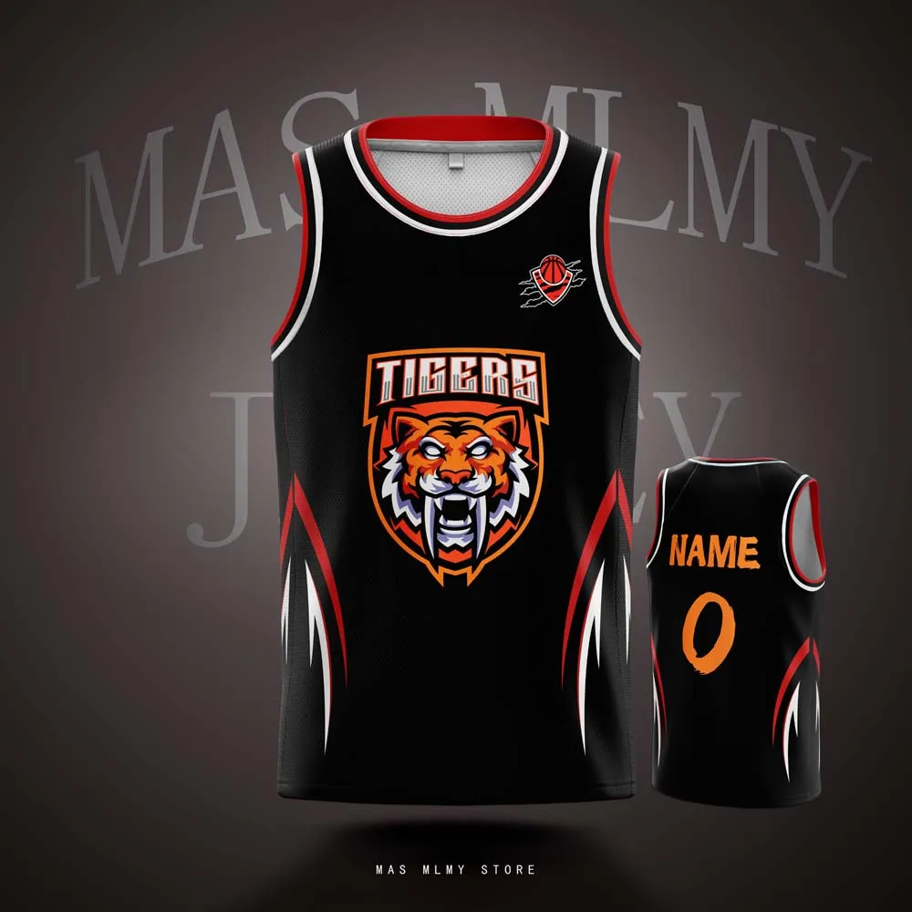 

Custom Digital Printed Basketball Jerseys Mesh Sports Shirts with Personalized Name & Number for Kids Youth Adults Tigers Theme