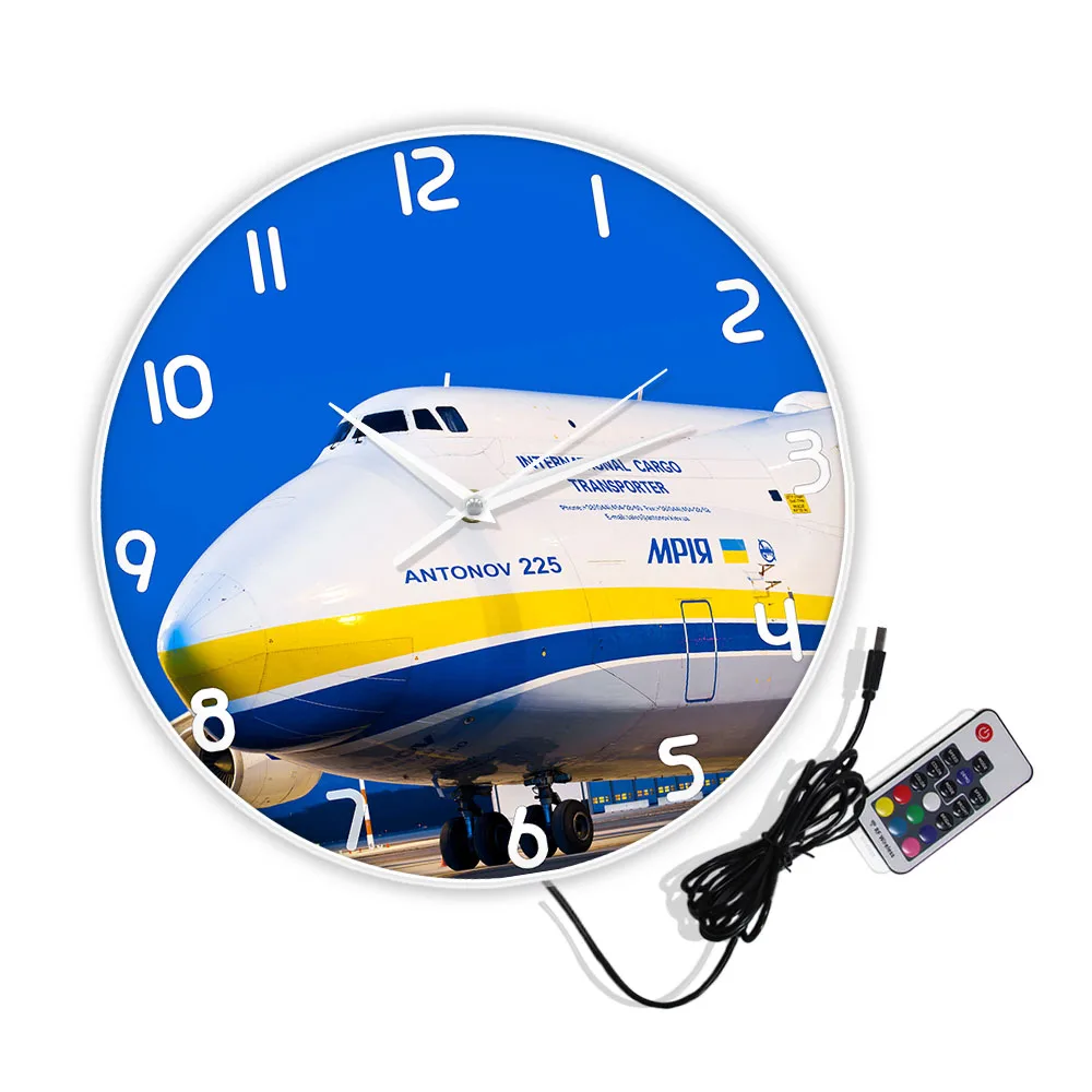 World Largest Plane Antonov An-225 Mriya Wall Clock Ukraine Strategic Airlift Cargo Aircraft Modern Design Silent Printed Clock