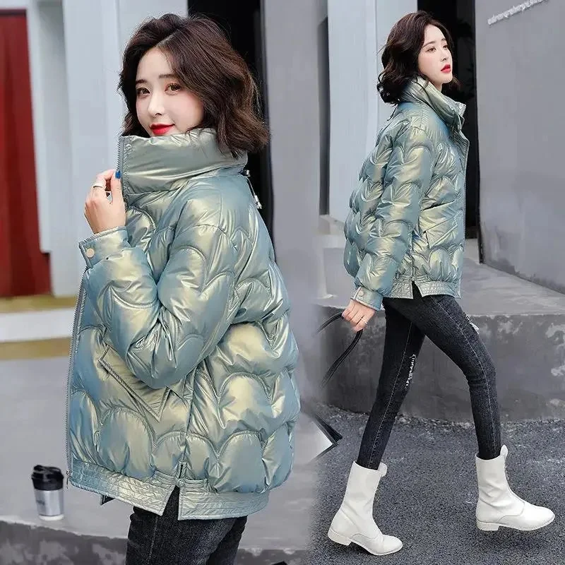 2023 New Winter Parkas Women Jackets Long Sleeve Casual Glossy Thick Warm Puffer Coat Loose Female Jacket Waterproof Outwear