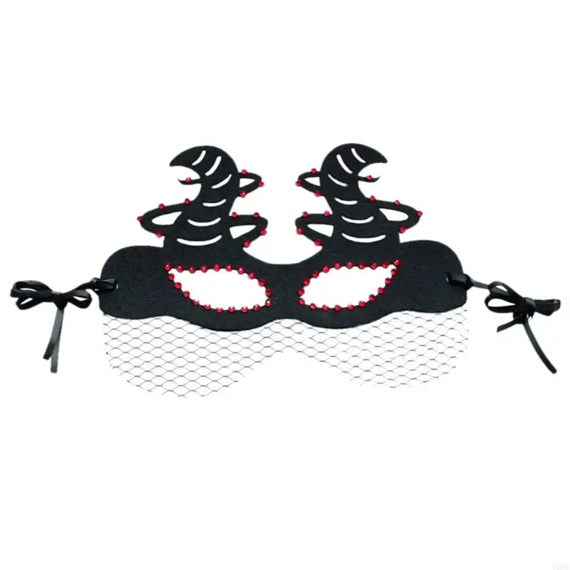 H58E Half Face Mask for Women Rhinestones Masquerade Mask Evening Proms Mask Vampires Mask Venetians Mask Halloween Party Mask
