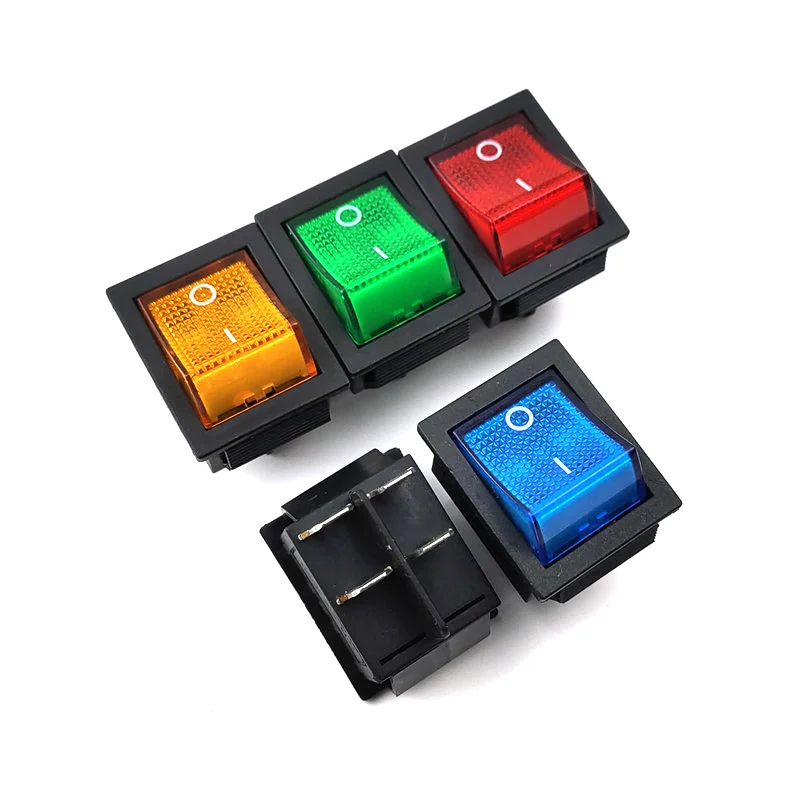 Interrupteur à bascule KCD4 16A 250VAC, interrupteur d'alimentation éclairé à 2 positions et 4 broches avec capuchon pour équipement électrique, 5 pièces