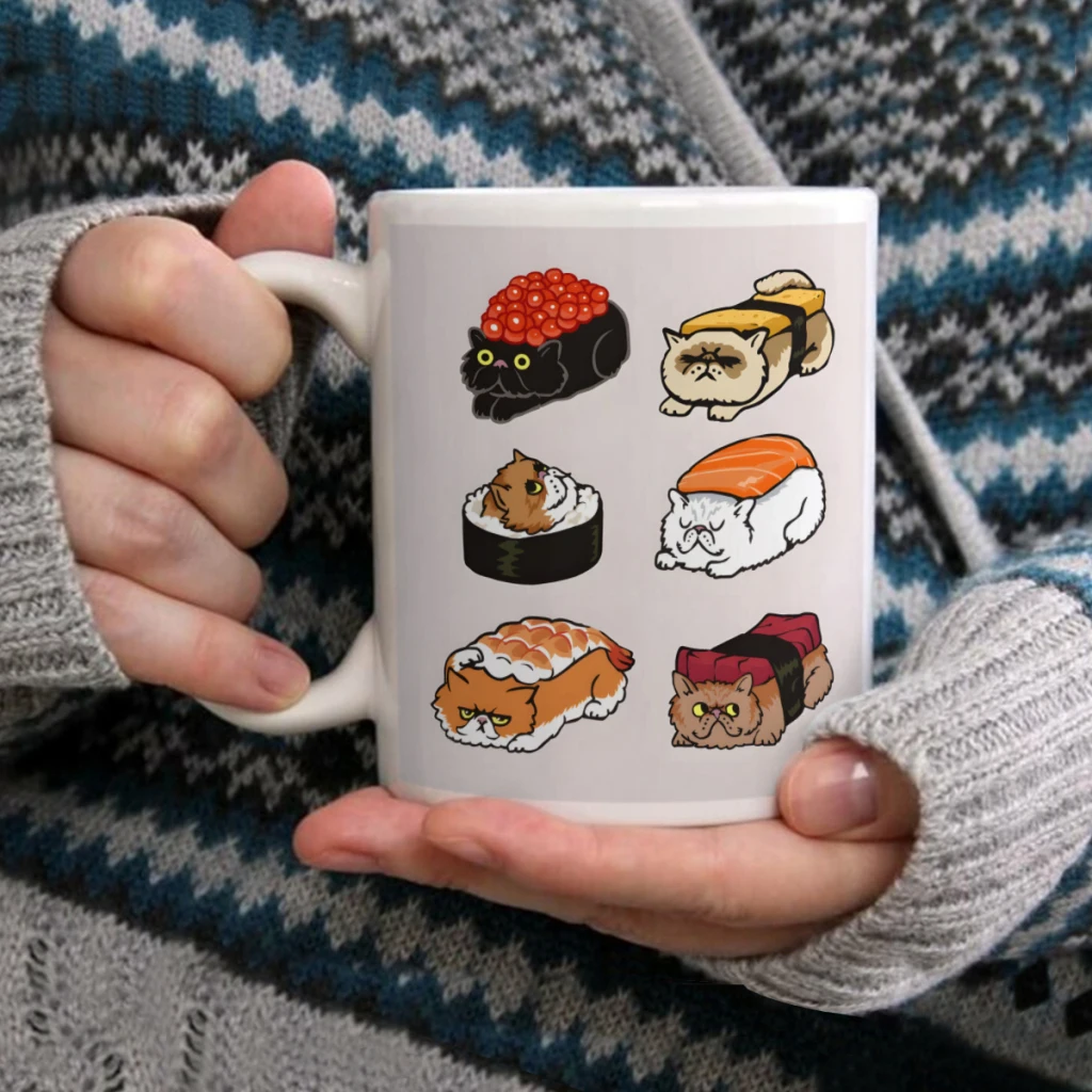 

Sushi Persian CatCoffee Mug Tea Cup 11oz Coffee Cup Funny Birthday Ceramic Mug Personalized Cup