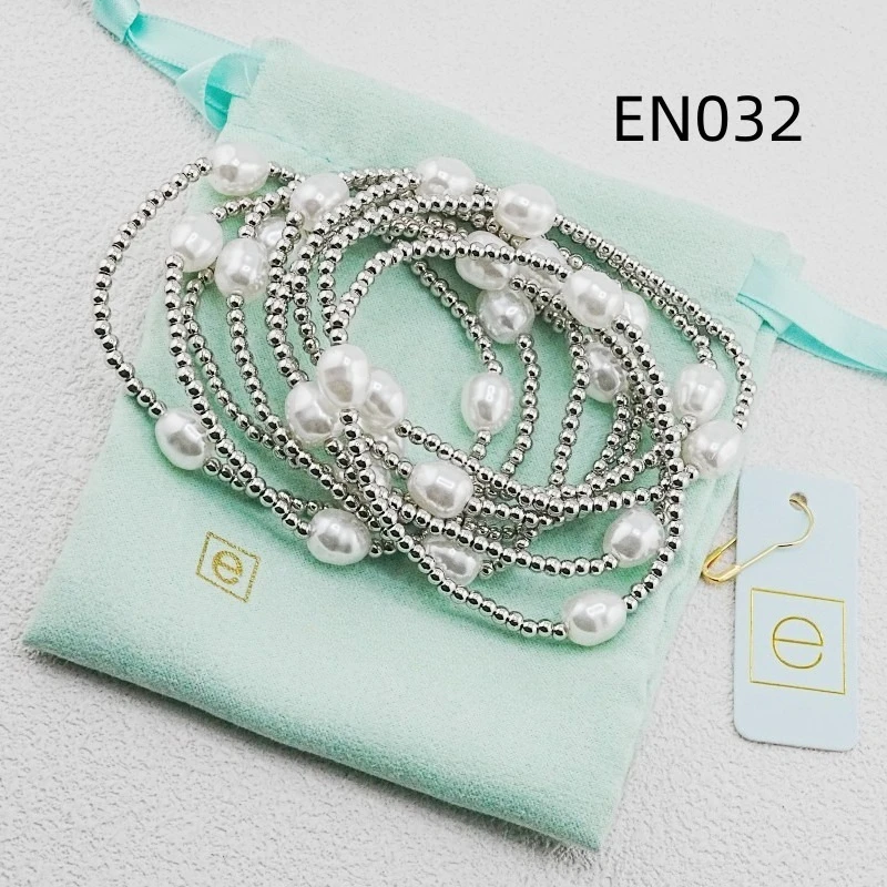 

VKVVA Fashion Jewelry Silver-plated Simple Daily Wear Multi-layered Pearl Bead Bracelet of 9pcs, Birthday Gifts for Women