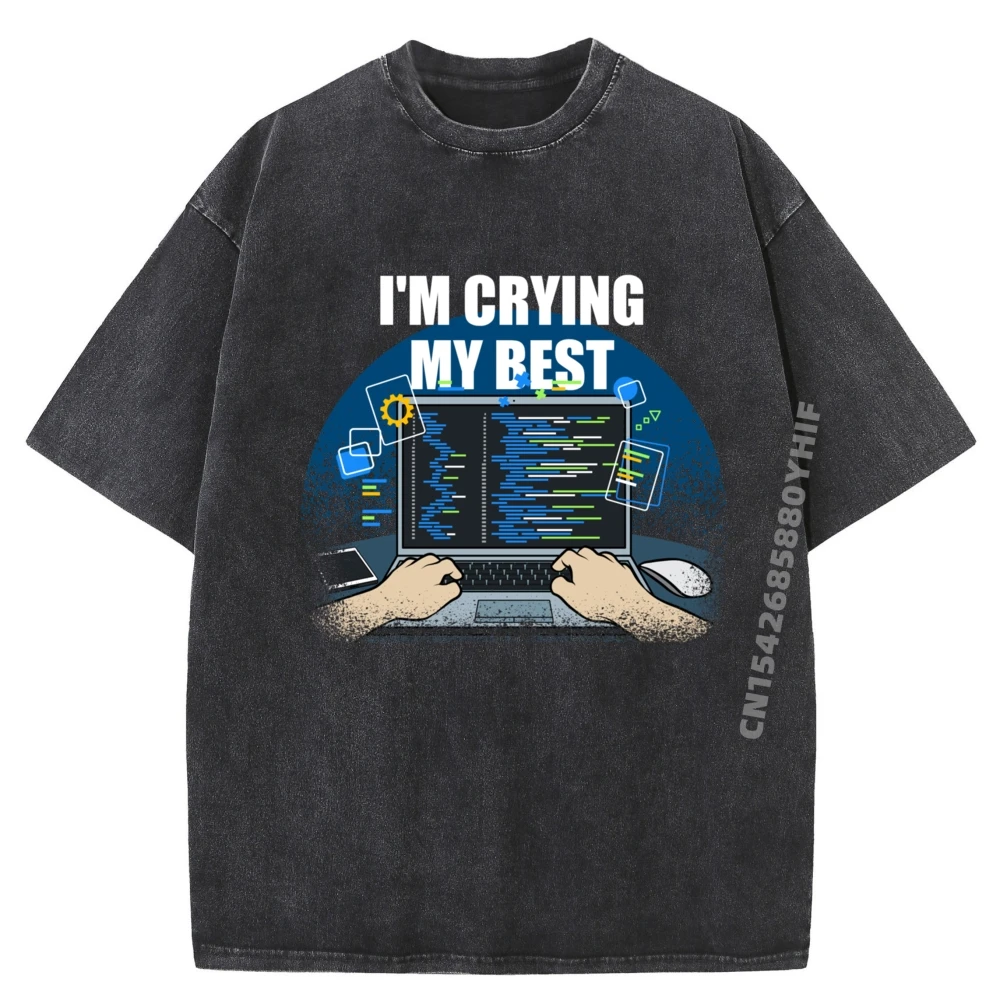 

Я плачу, мое лучшее вдохновляющее компьютерное программирование, роскошная одежда, мужская модная стираная футболка, мужская одежда