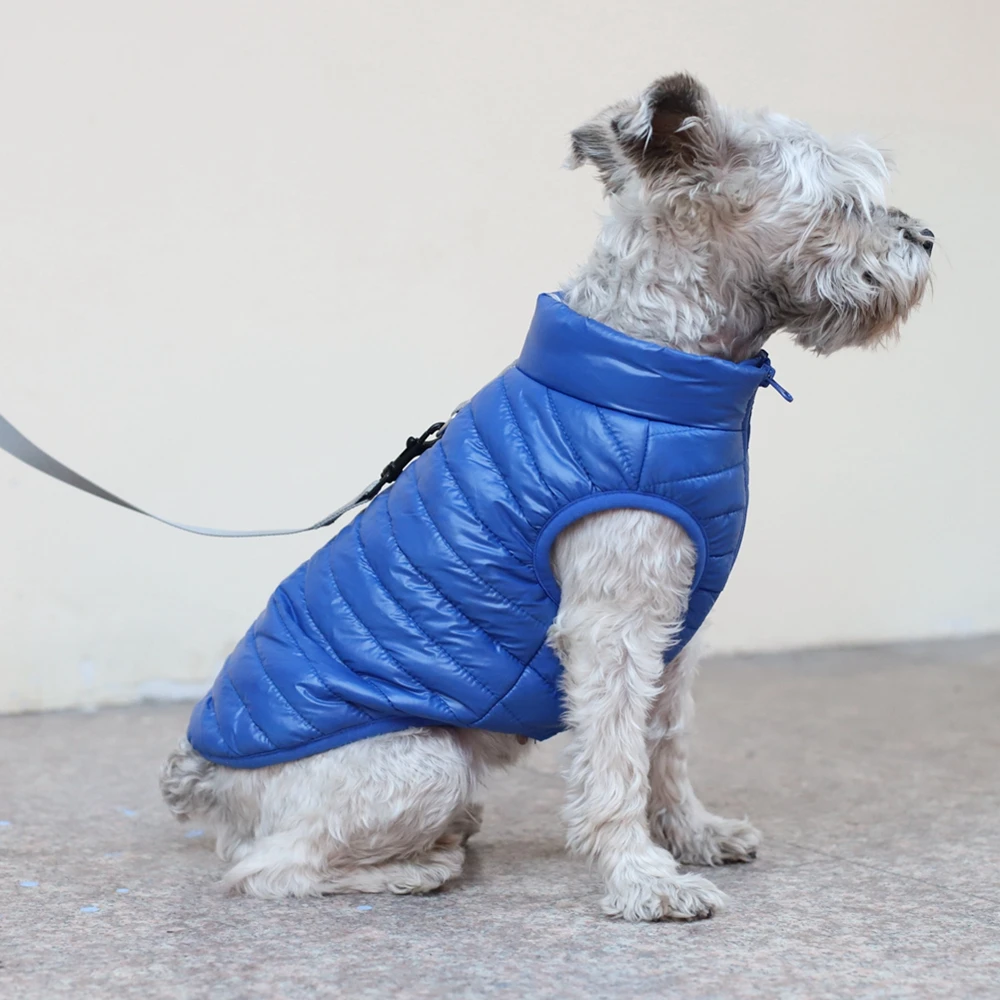 Winter Clothes Puffer Vest Dog Jacket Ultra Thin Zip Up Wind Breaker with Dual D Ring Leash Waterproof Big Dogs Sweater Coat