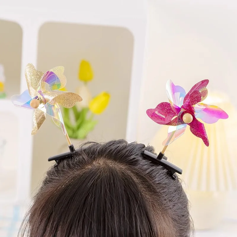 5pcs Women\'s Multicolor Windmill Hair Clips Cute And Sweet Windmill Plastic Hairpin For Graduations Kindergartens Festival Pins