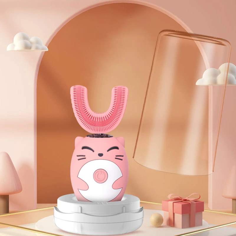 Cepillo de dientes eléctrico para niños, cepillo de dientes sónico inteligente en forma de U, Ultra sónico, 360 grados, blanqueamiento dental para niños, resistente al agua IPX7