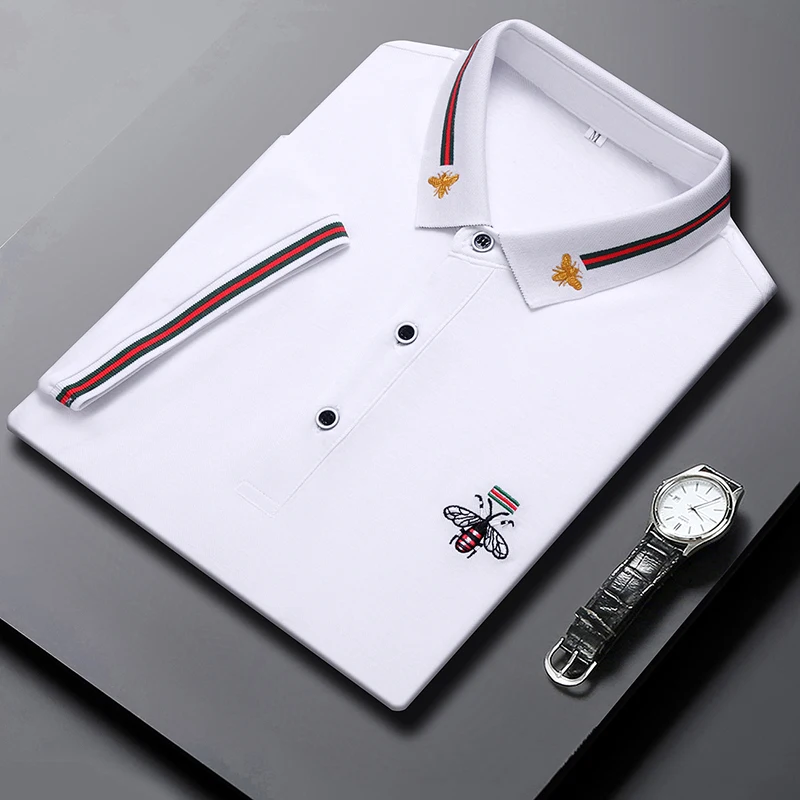 Design Markenqualität Herren Poloshirt mit Kragen und Bienen-Stickerei Kurzärmliges Neues Sommer-T-Shirt Business Klassische Mode Trend Herrenbekleidung – Detail 5
