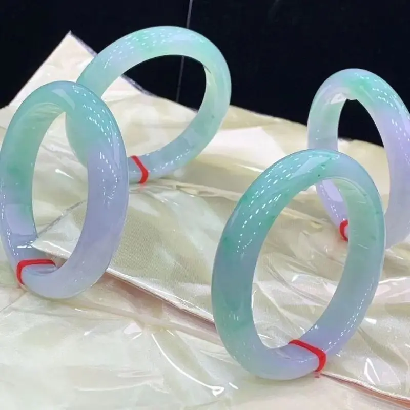 Jadeite , Spring Color , Violet ice-waxy purple-green jade bracelet