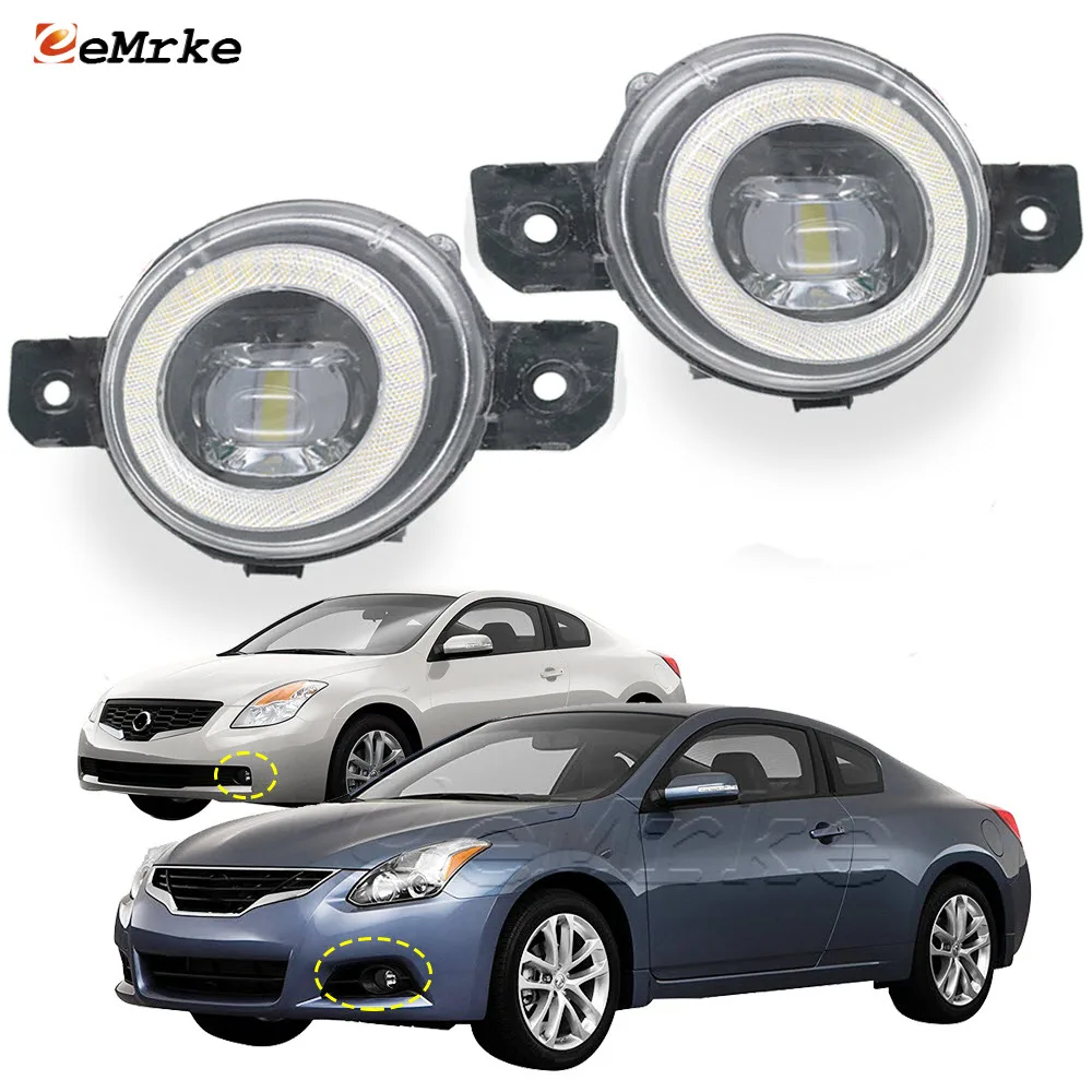 ชุดไฟตัดหมอก LED สำหรับ2008 2009 2010 2011 2012 2013 Nissan Altima Coupe U32 Angel Eye lampu Jalan กลางวันพร้อมเลนส์