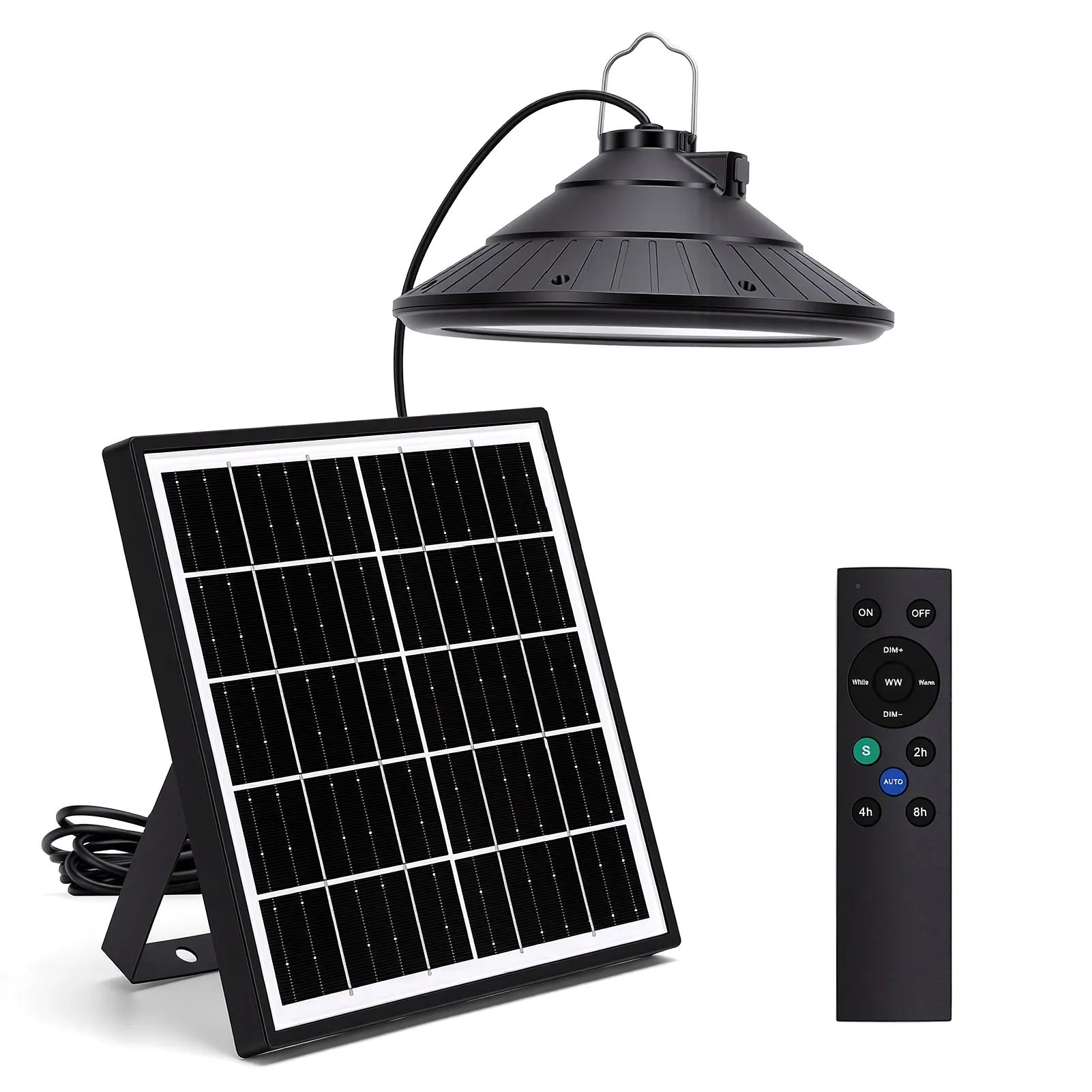 Solar Outdoor Light Pendant Light with Remote Control Dimmable Hanging Lamp Adjustable Color Temperature Auto On/Off IP66