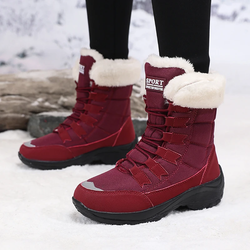 Women Shoes Winter Versatile High-quality Platform New Work Lace Up Snow Boots Outdoor Anti Slip Casual Warm Plush Cotton Shoes