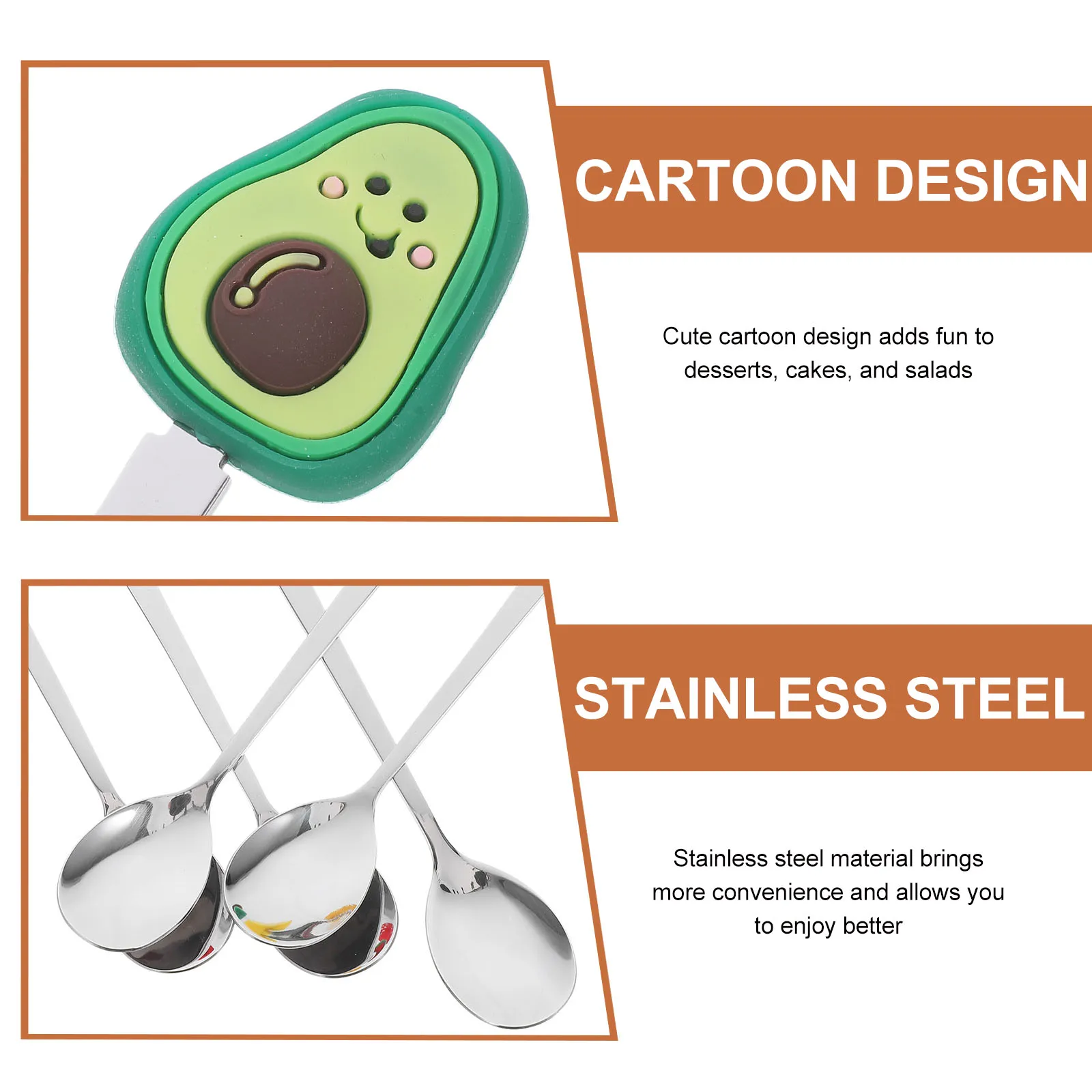 

5pcs Dessert Spoons Cute Cartoon Stainless Steel Fruit Salad Snack Scoop Lightweight Portable for Home Party Restaurant