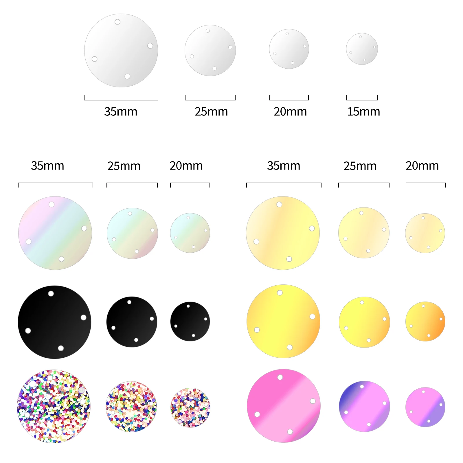 50g/Pack Large Round Sequins 4 Holes Gold Sliver Flakes Loose Sequins DIY Garment Handbag Pendant Craft Accessories 20/25/35MM