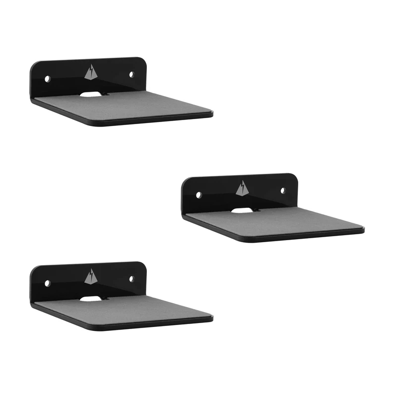 DT19 Floating Wall Shelves, 3X Acrylic Shelf Speaker Stand, for Bluetooth Speaker, Cell Phone, Display, Black, 10.8x10cm, Easy