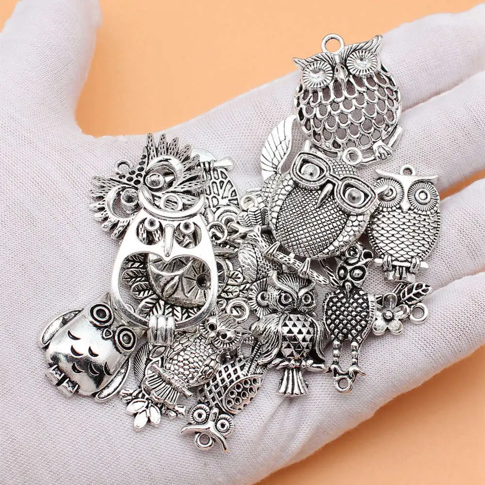 Accessories For Jewelry Antique Silver Color Owl Charms Collection  Diy Car Accessories 16pcs