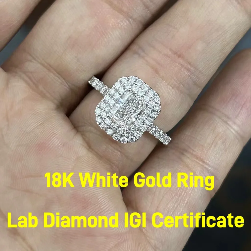 18K White Gold Ring VS1 F 1 Carat Radiant Cut HPHT IGI Lab Diamond Rings Fashion Jewelry