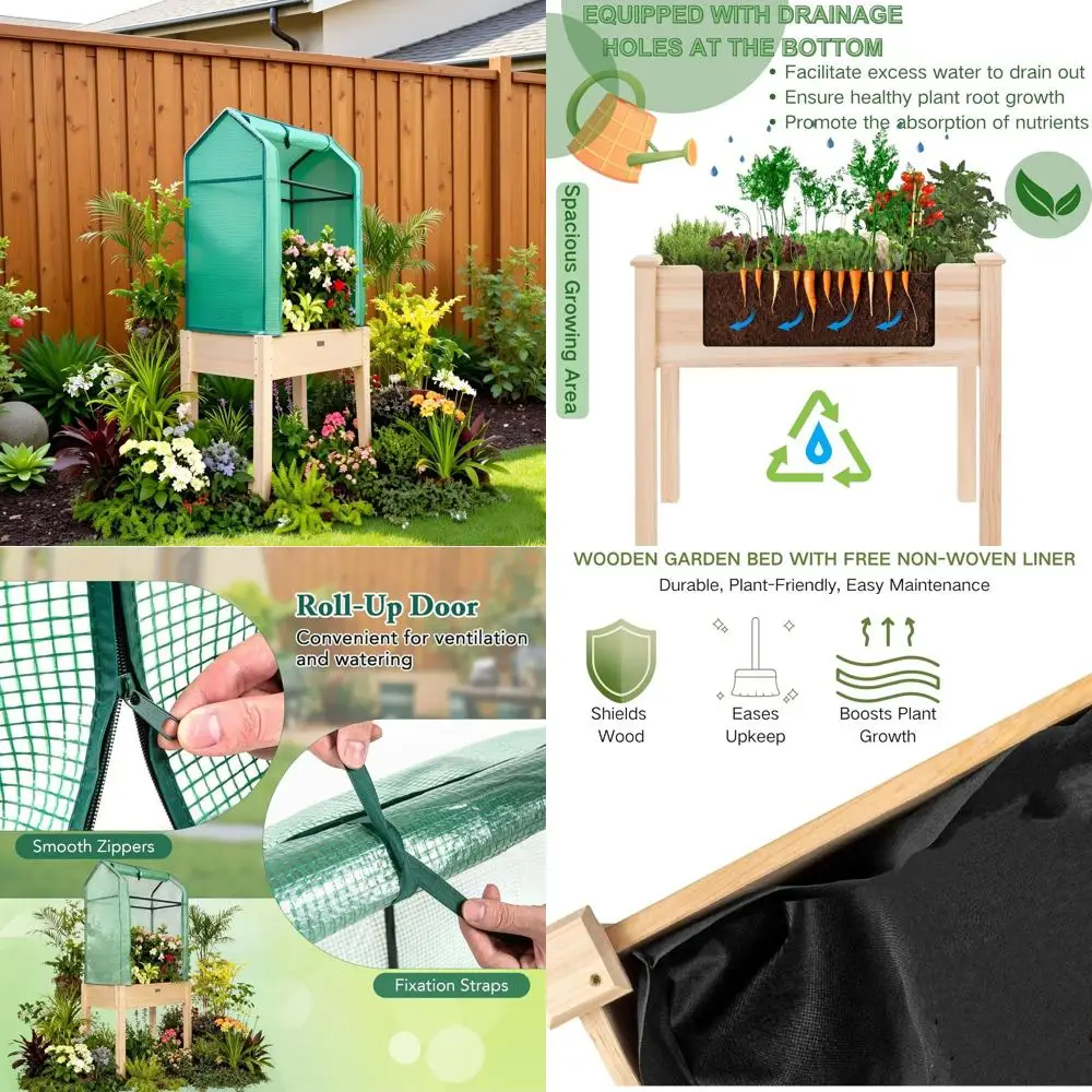 

Elevated Garden Bed with Greenhouse Cover, Wooden Planter Box, 34 x 18 x 66 for Indoor/Outdoor Vegetable, Herb, Flower Gardening