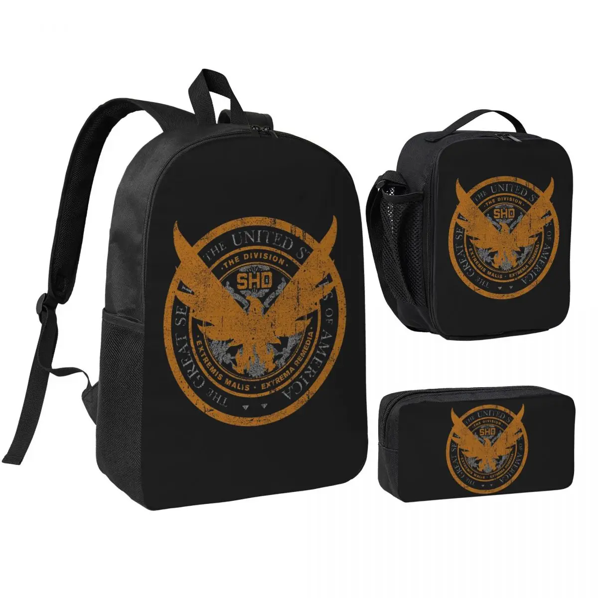 Game Tom Clancys The Division SHD Seal Backpack Boys Girls BookBag School Bag Shoulder Bags 3ps Insulated Lunch Bag Pencil Case