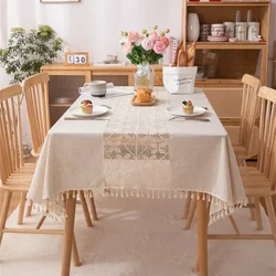 Rectangle Retro Tablecloths Fabric Farmhouse Tassel Table Cloth Dust-Proof Cover Kitchen Dinning Tabletop Home Decorations Party