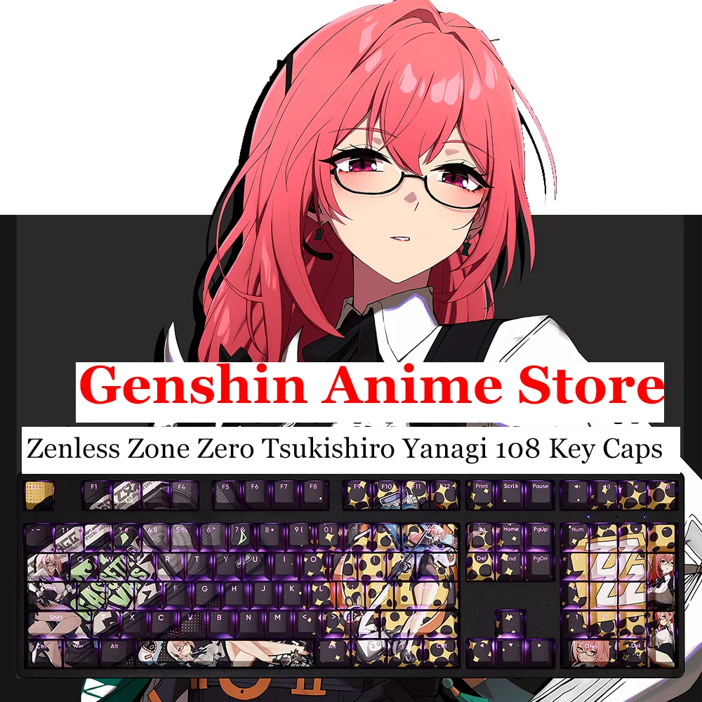 Zenless Zone Zero Tsukishiro Yanagi 108 Key Caps Cosplay Props Axis Side Engraved Mechanicale Keycaps Gaming Tabletop Supplies