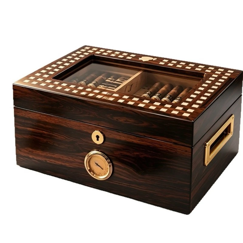 Light luxury cigar moisturizing box Solid wood splicing Spanish cedar wood lining with humidifier Cigar  maintenance box