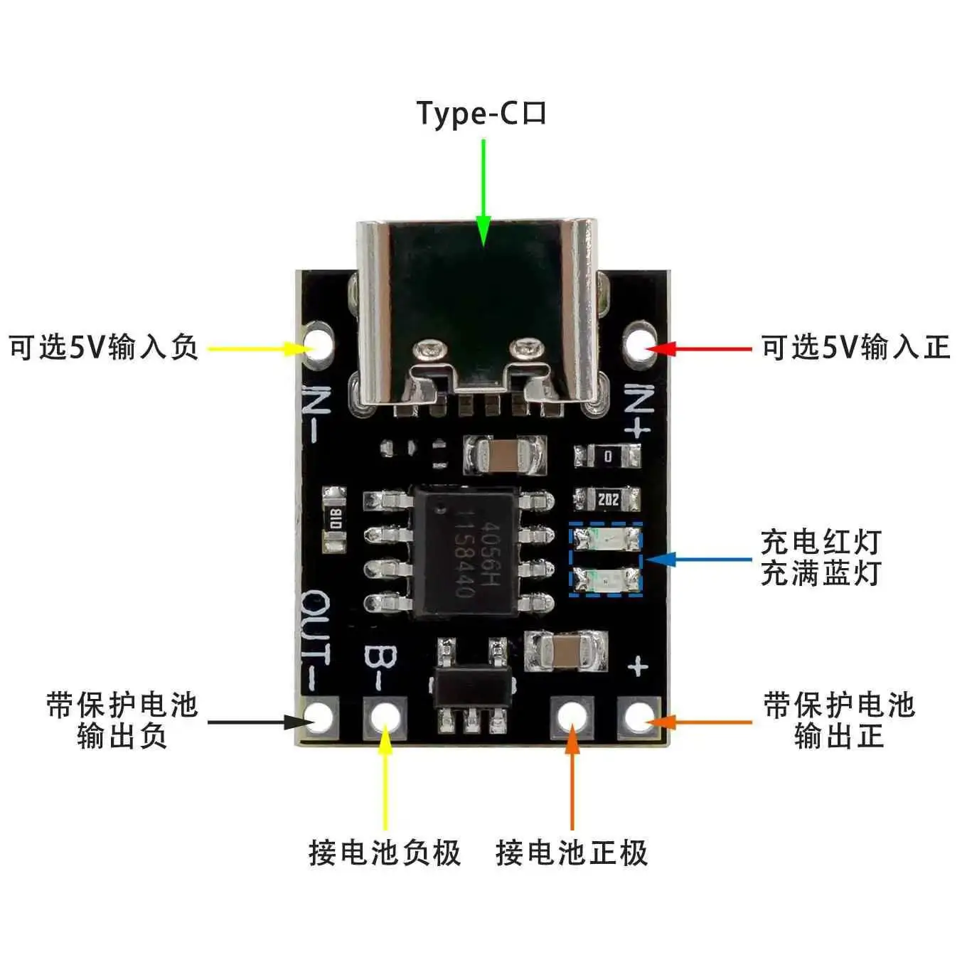 TP4057 1A 3.7V / 4.2V Li-ion Charge Discharge Protection Board, Type-C Port, 10/20pcs Accessory, Battery Not Included