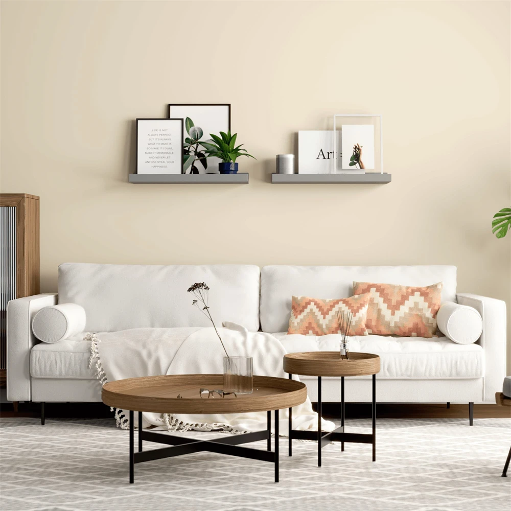 رف عائم مع حافة جدار ديكور أرفف حافة خشبية مجموعة من 2 رفوف عرض تخزين ريفية مثبتة على الحائط لغرفة المعيشة #3