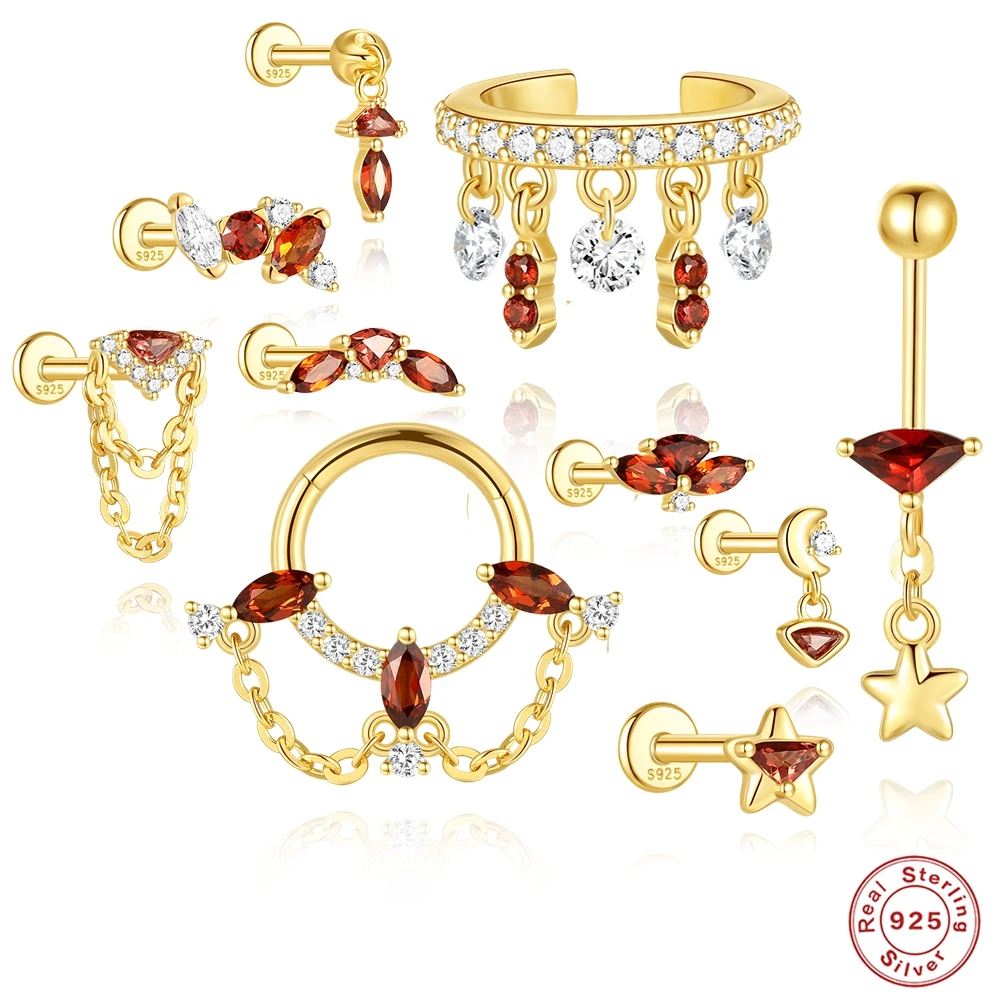 

AIDE 925 Sterling Silver Natural Garnet Stud Earring Red Gemstone Piercing Earrings for Women Christmas Exquisite Ear Bone Studs