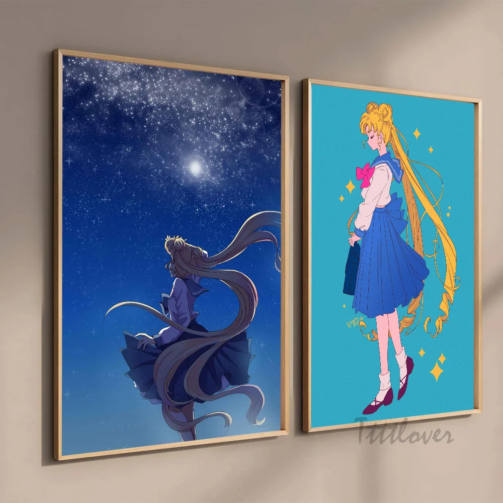 Anime S-Sailor Moon Tsukino Usagi Poster Stickers Art Wall Murals Decor Game Room Decor Gifts HD Painting