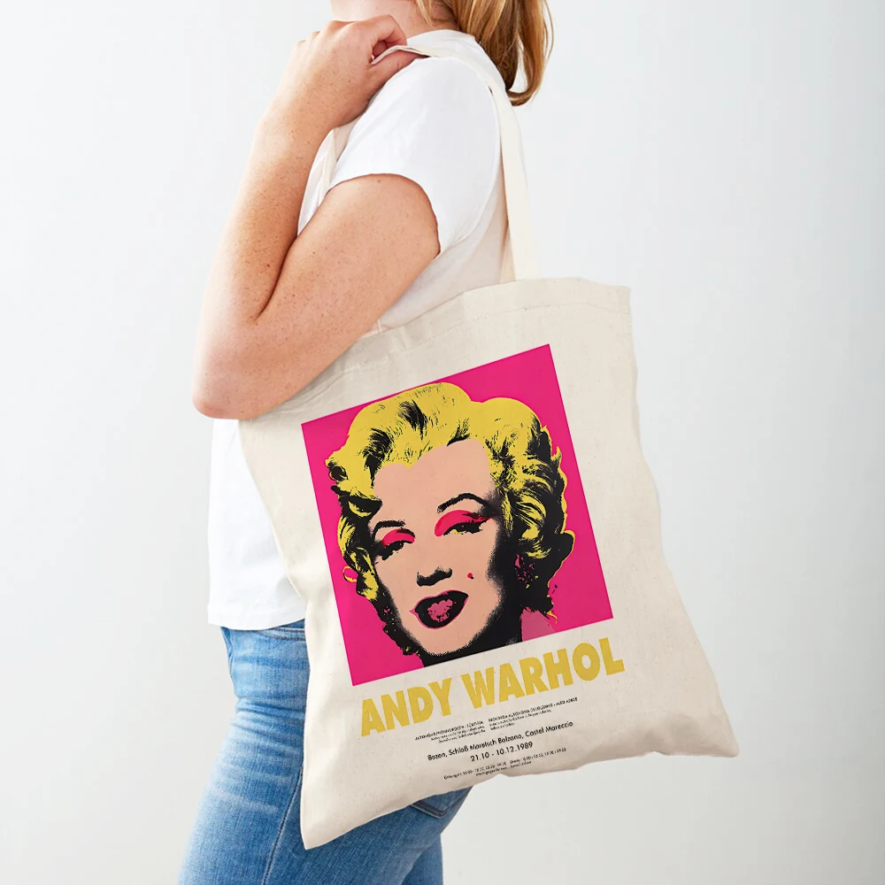 Both Sided Andy Warhol Cow Banana Sunset Flower Pop Women Shopper Bags Tote Handbag Fashion Casual Retro Lady Shopping Bag