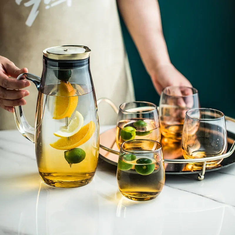LingAo-European Light Luxury Water Cup Set, Nordic Ins Water Bottle, Household Camellia Cold Kettle, Glass, Summer Cool Kettle