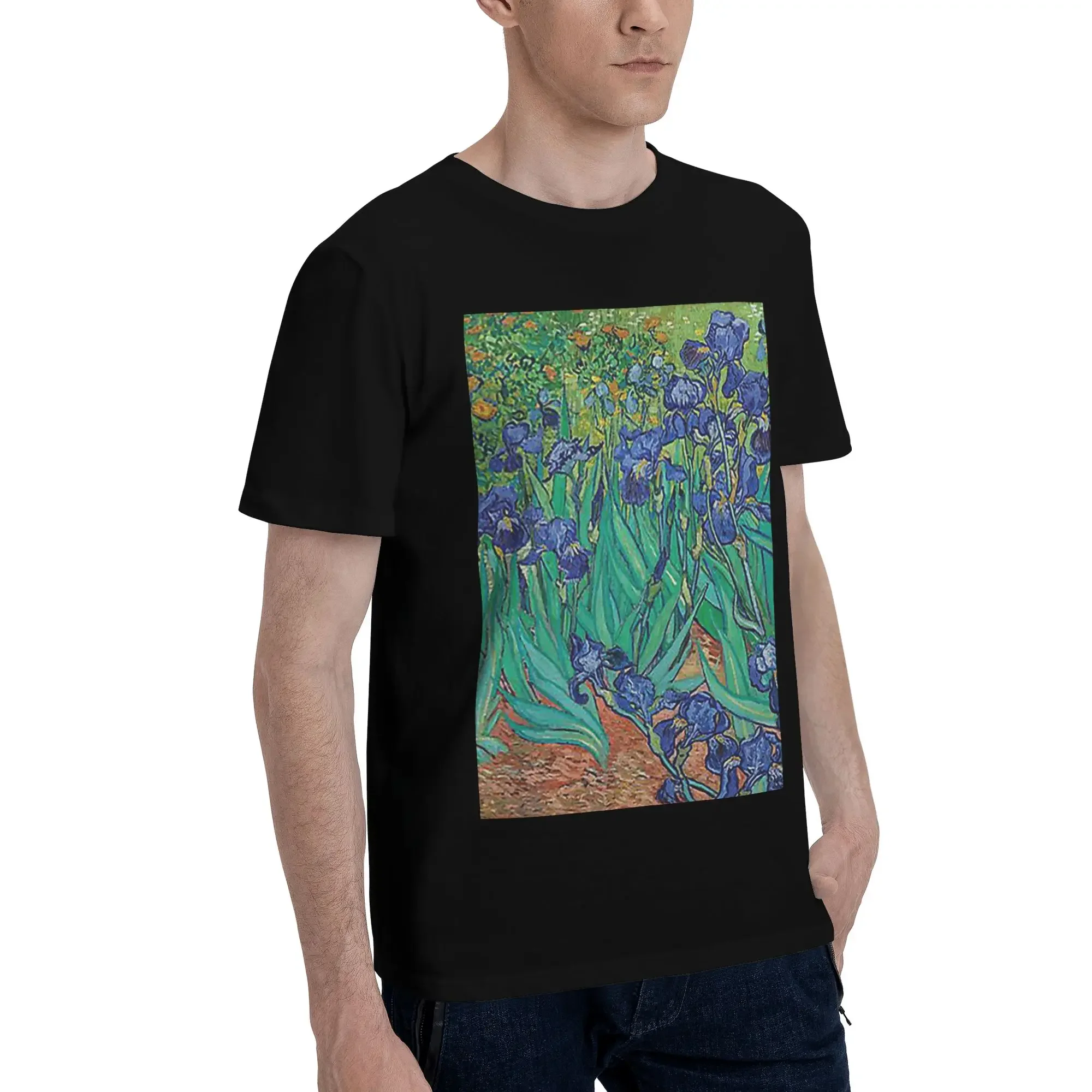 Irises by Vincent Van Gogh Men T-Shirt Oversized T Shirts Men's Crew Neck Cotton Tees Short Summer Male