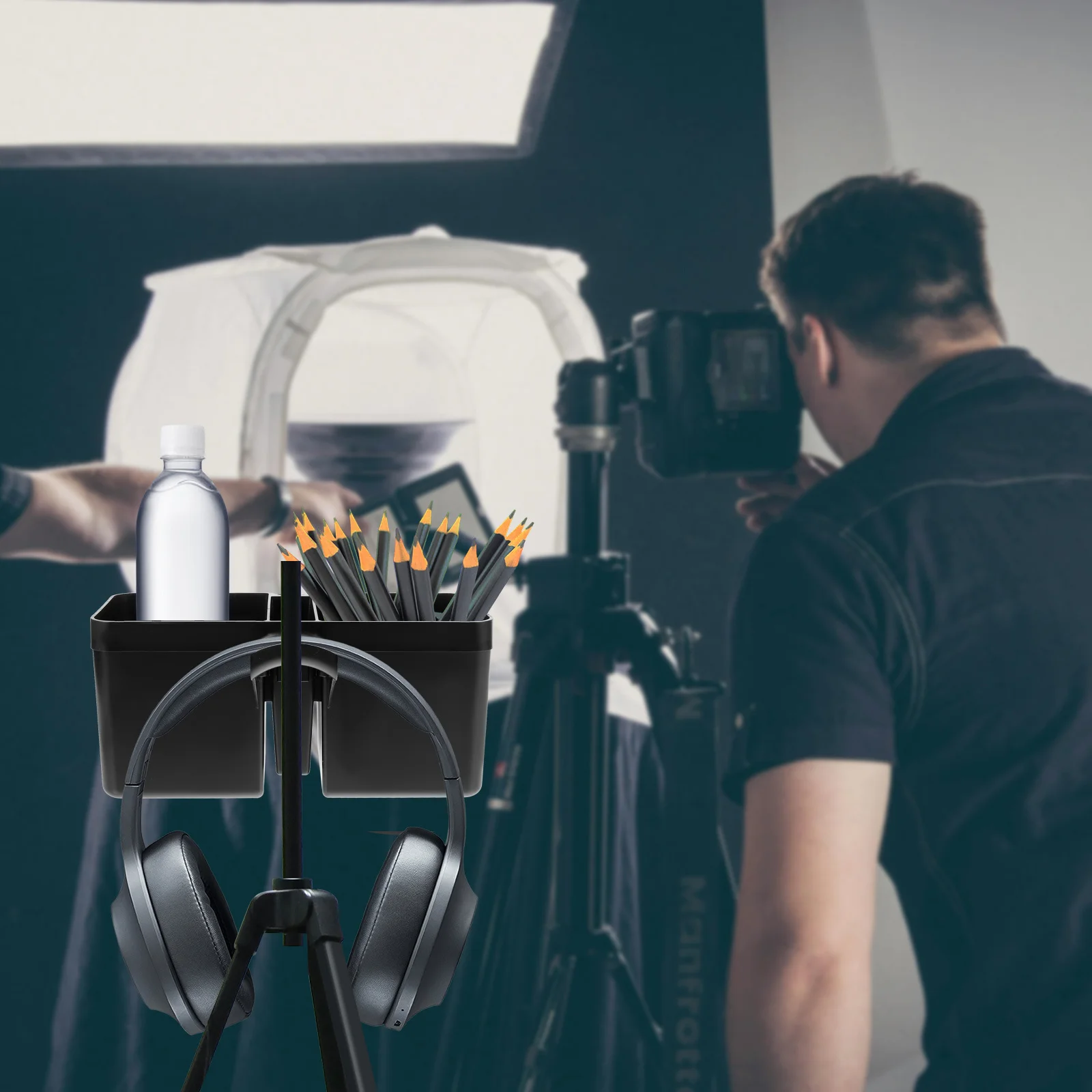 

Microphone Stand Cup Holder Multi Functional Tray Headphone Holder Live Streaming Workspace Drink Cable Organizer